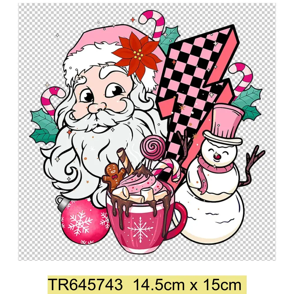 Santa Claus Pattern Heat Transfer Stickers for Clothing Iron on Patches Washable T-Shirt Thermo Patches Merry Christmas Sticker