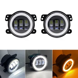 60W 4 Inch LED Fog Lights With White Halo Ring DRL Amber Turn Signal Lamp For Jeep Wrangler JK TJ LJ Dodge Chrysler