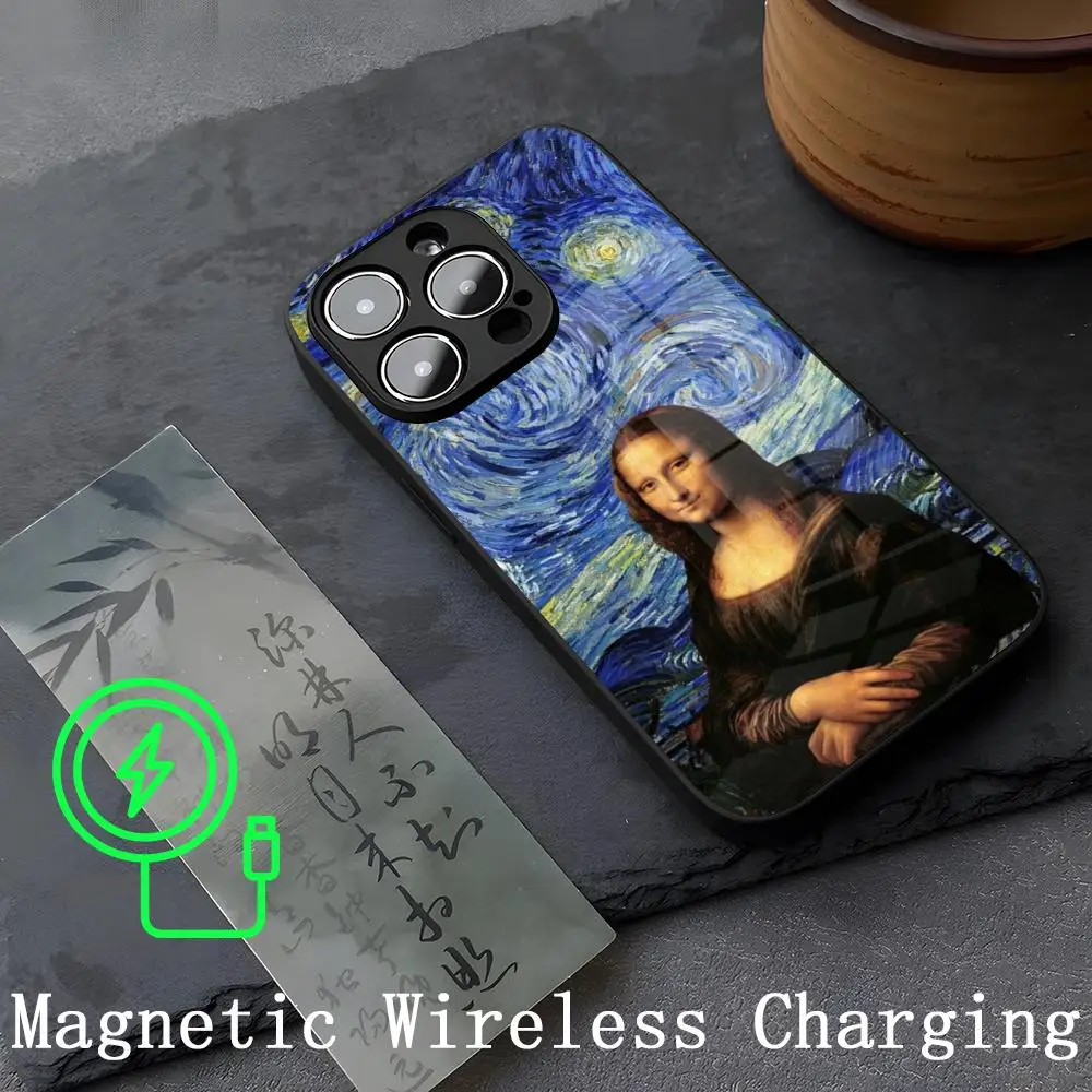 Mona Lisa Mouse Pad Strong Magnetism Glass For iPhone 16ProMax 14 15 13 12 15 11 Pro Max Plus Mini Coque