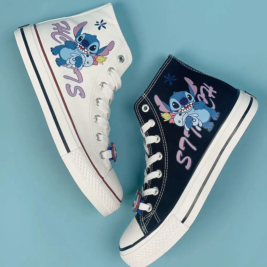 Disney Lilo & Stitch Print Casnvas Shoes 2023 New White Sport Shoes Couple Casual Sneakers Fashion Tennis Shoes Size 35-43