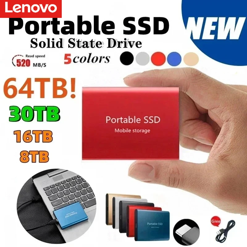

Lenovo T5 Original Portable External 256TB SSD USB 3.1 Mini Solid State Drive High-Speed 2TB Memory Flash Disk for PC Laptop Mac