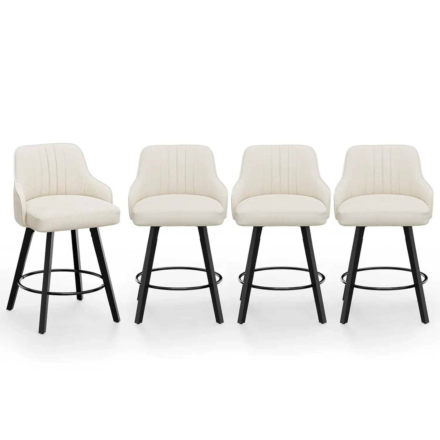 

Набор вращающихся барных стульев высотой 26 дюймов из 4 шт., табурет с обивкой из льняной ткани со спинкой, кухонный стульчик для кормления, по индивидуальному заказу