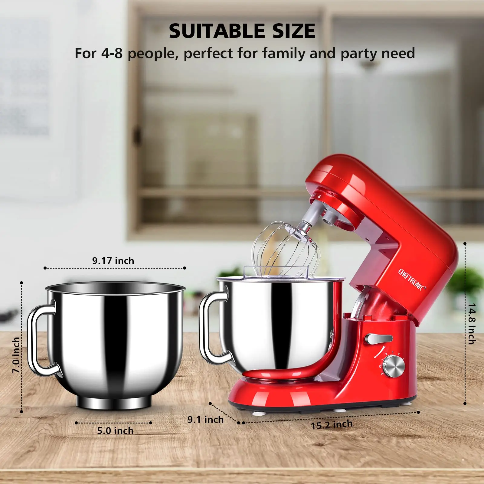 1pc CHEFTRONIC Stand Mixer, 7 Qt Tilt-Head Electric Household Stand Mixer - 650W 6-P Speed, US Plug, Frother for milk