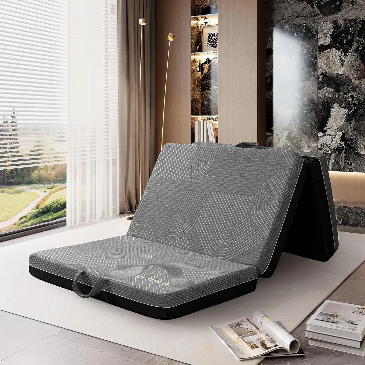Twin Size Tri-Fold Mattress with 4 Inch Thickness, Foldable Floor Sofa Bed
