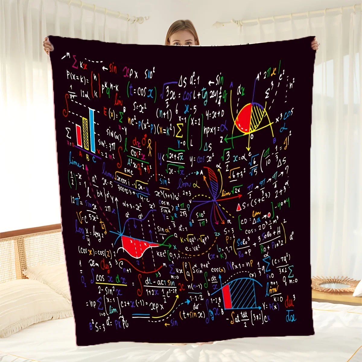 Mathematical Element Printed Flannel Blanket for Algebra Geometry Lovers Educational Design Calculus Physics Themed Gift