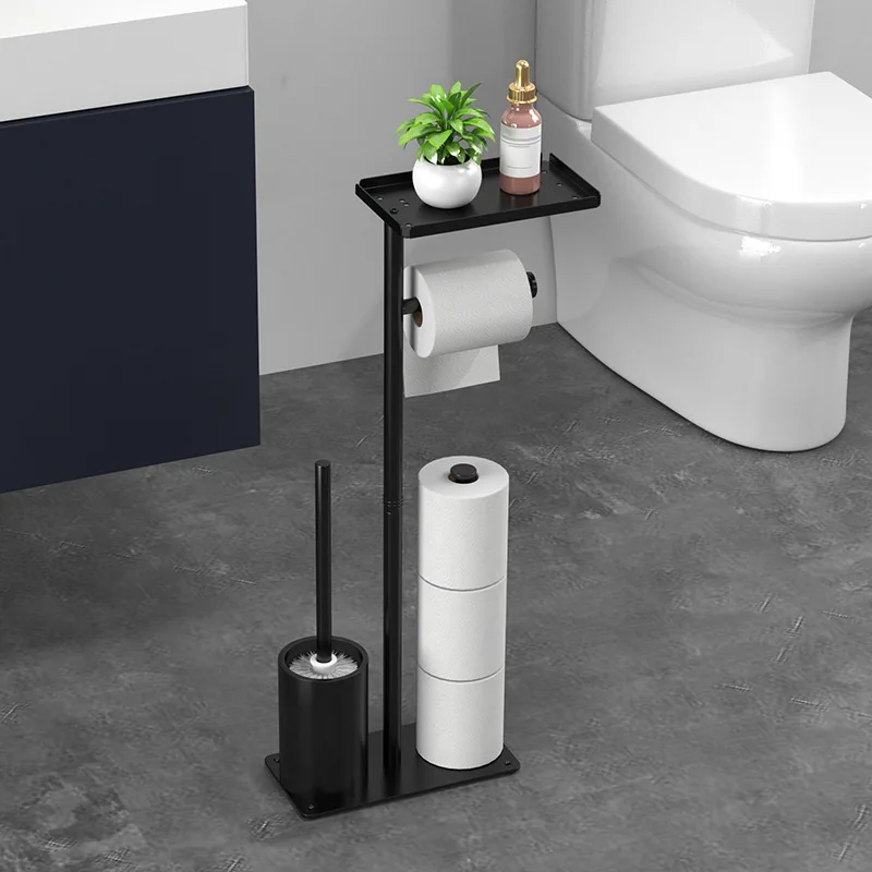 Freestanding Bathroom Tissue Holder — Vertical, Movable Toilet Paper Storage Rack with Nail-Free Design and Integrated Toilet Br view 5