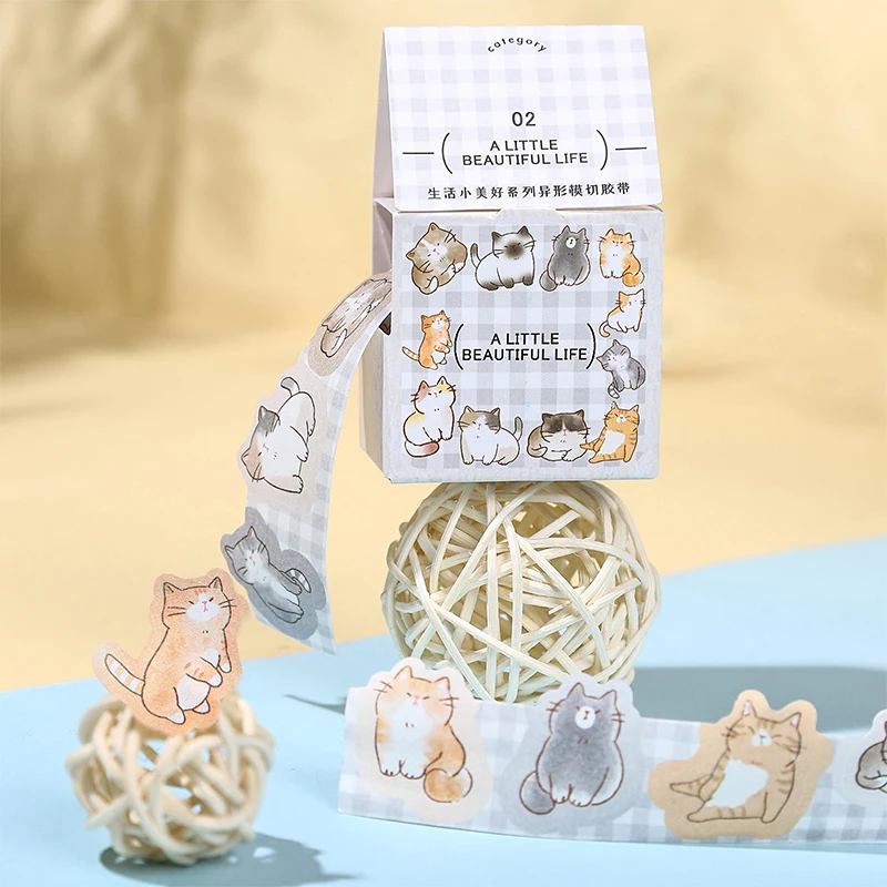 Small Size Pattern Tape Boxed Cat Coffee Fruit House Creative Hand Account Collage Material DIY Decorative Tape Can Write Tape