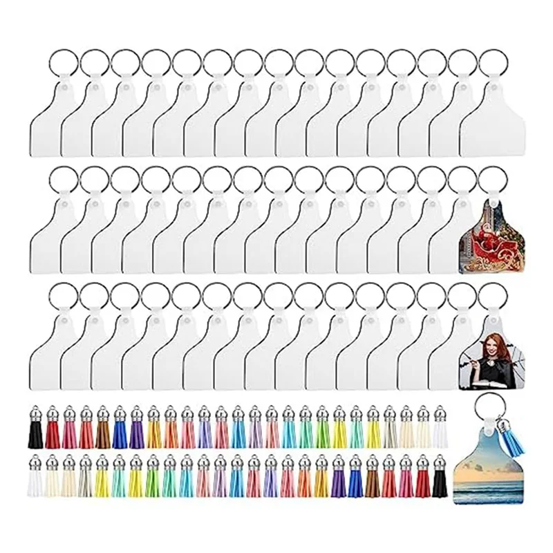 LJL 200 Pcs Cow Ear Tag Sublimation Blank Keychains Bulk For Adding Your Favorite Photos, Logos, Quotes Easy To Use