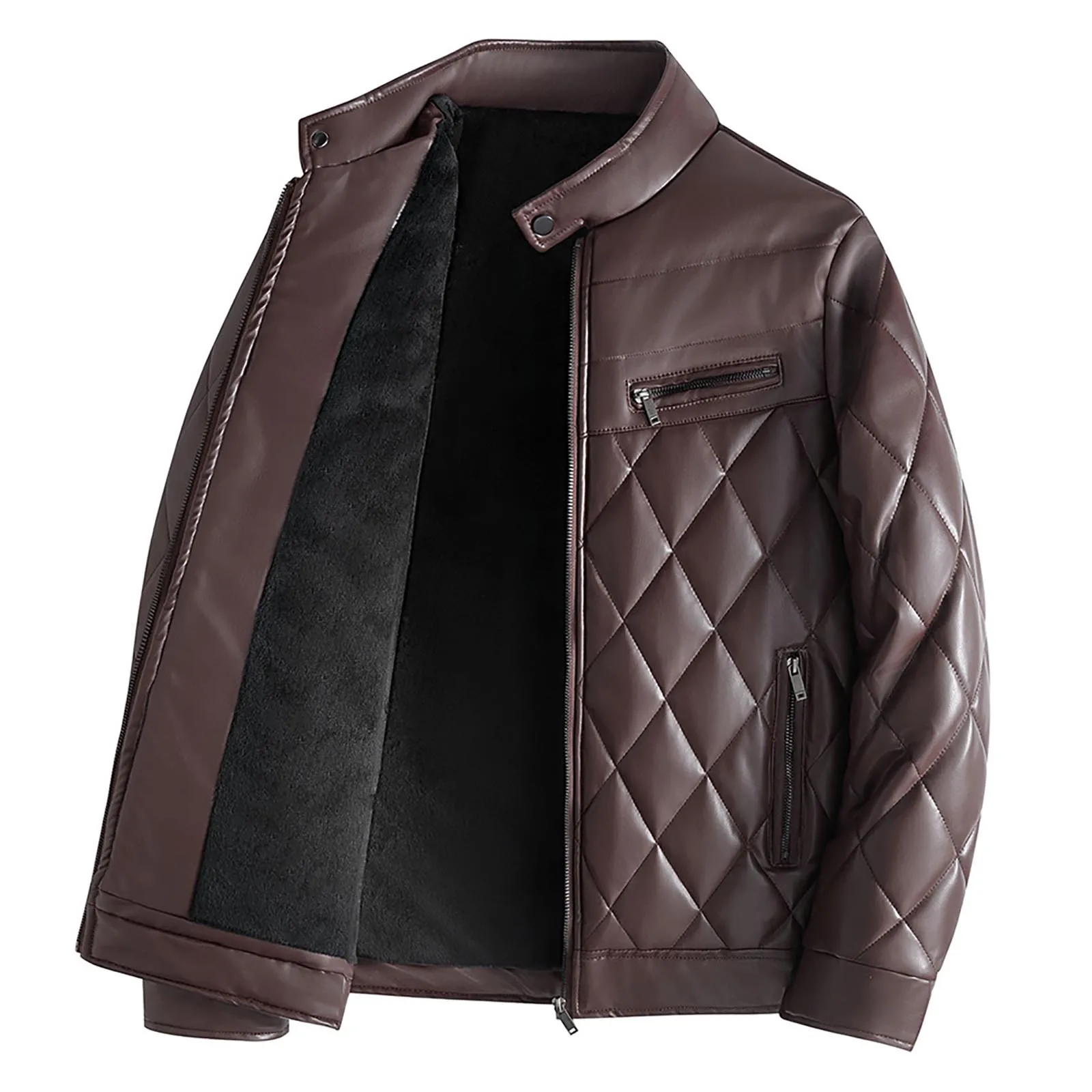 Men's Winter Pu Leather Jackets Fleece Thickened Leather Outwear Motorcycle Warm Windproof Coats Fashion Stand Collar Jacket