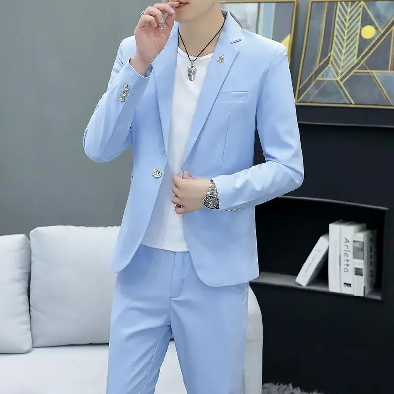 Fall 2024 Men\'s Solid Color Suit  Youth New Fashion Slim Handsome Suit   Two-Piece