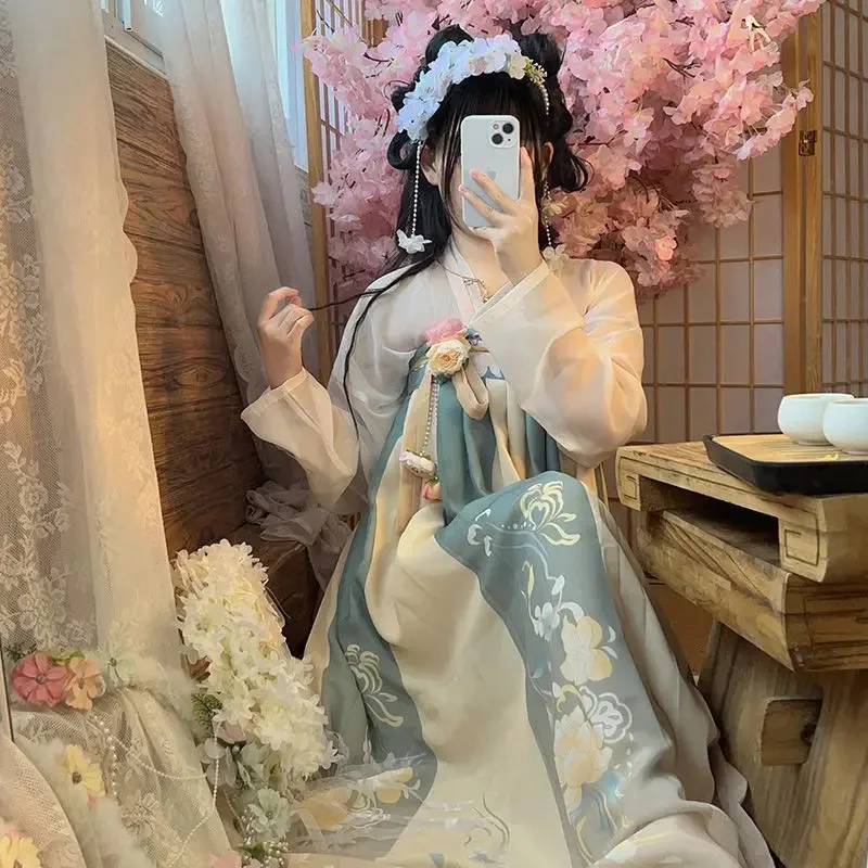 

Original Hanfu Women's Tang Dynasty Female Costume Chest Length Fairy Dress Robe Skirt Spring Summer Ancient Chinese Costume