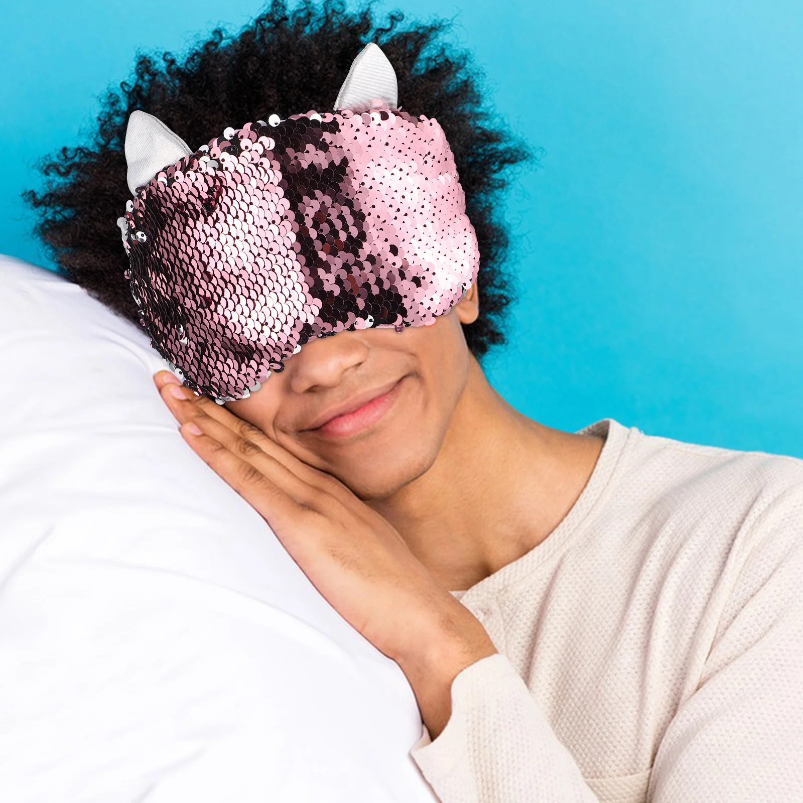 

Reversible Glitter Pink Sequin Sleep Mask Soft Comfortable Eye Cover for Travel Women Teens Light Blocking