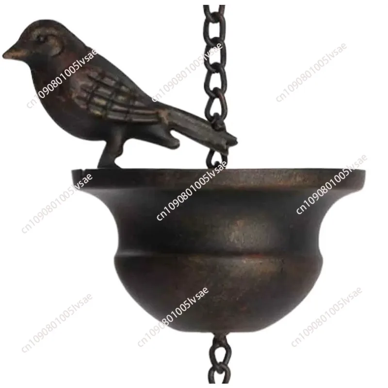 Mobile Birds on Cups Rain Chain Garden Outdoor Courtyard Iron Art Decoration Retro Metal Pendant Crafts Rain Chain 1set