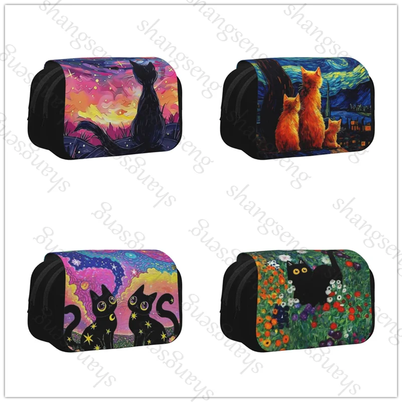 

Pencil Case Double Flip Pencil Case School Supplies Children's Pencil Case Storage Cosmetic Bag Gift Magic Garden Cat