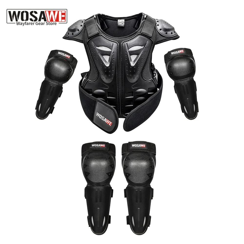 WOSAWE Youth Motorcycle Armor Vest Knee Elbow Pads Set Motocross Kids Chest Back Protector Body Guard