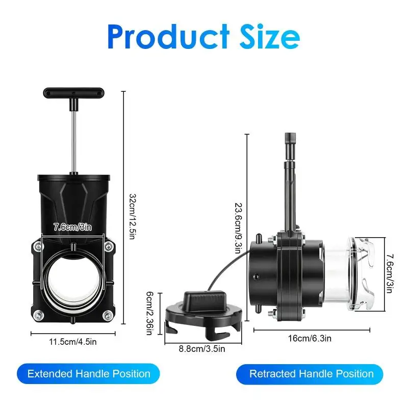 RV Waste Drain Gate Valve 3 Inch Twist-On Bayonet Sewer Fitting with Clear Adapter Cap for Camper Waste Management