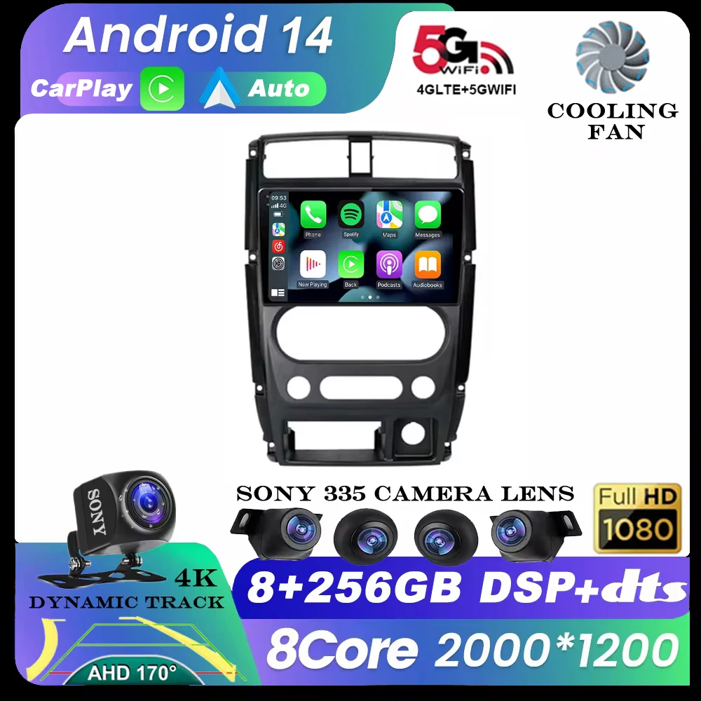 Android 14 Car Radio Carplay Auto Multimedia Video Player For Suzuki Jimny 3 2005-2019 RDS 4G 2din GPS Navigatio 360 Camera QLED