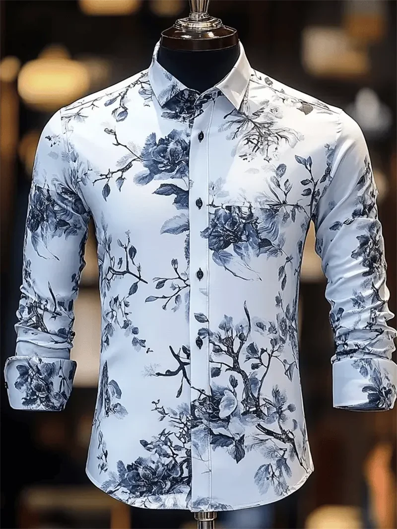 New Dark And Colorful Starry Sky Butterfly Printed Men's Long Sleeve Shirt With Collar Casual Shirt Clothing