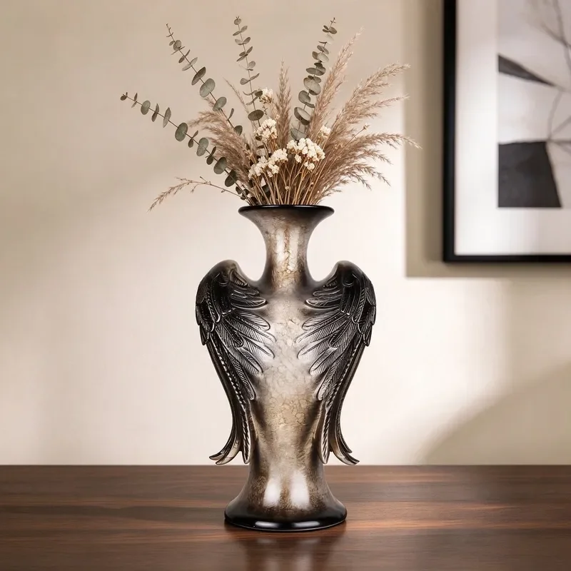 European retro angel wing vase art sculpture flower ware light luxury living room entrance dried flower arrangement ornament