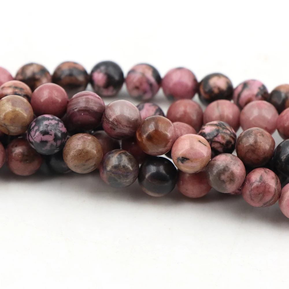2/3/4/6/8/10/12mm Natural Pink Black Rhodonite Round Loose Spacer Bead for Jewelry Making Supplie DIY Energy Healing Bracelets