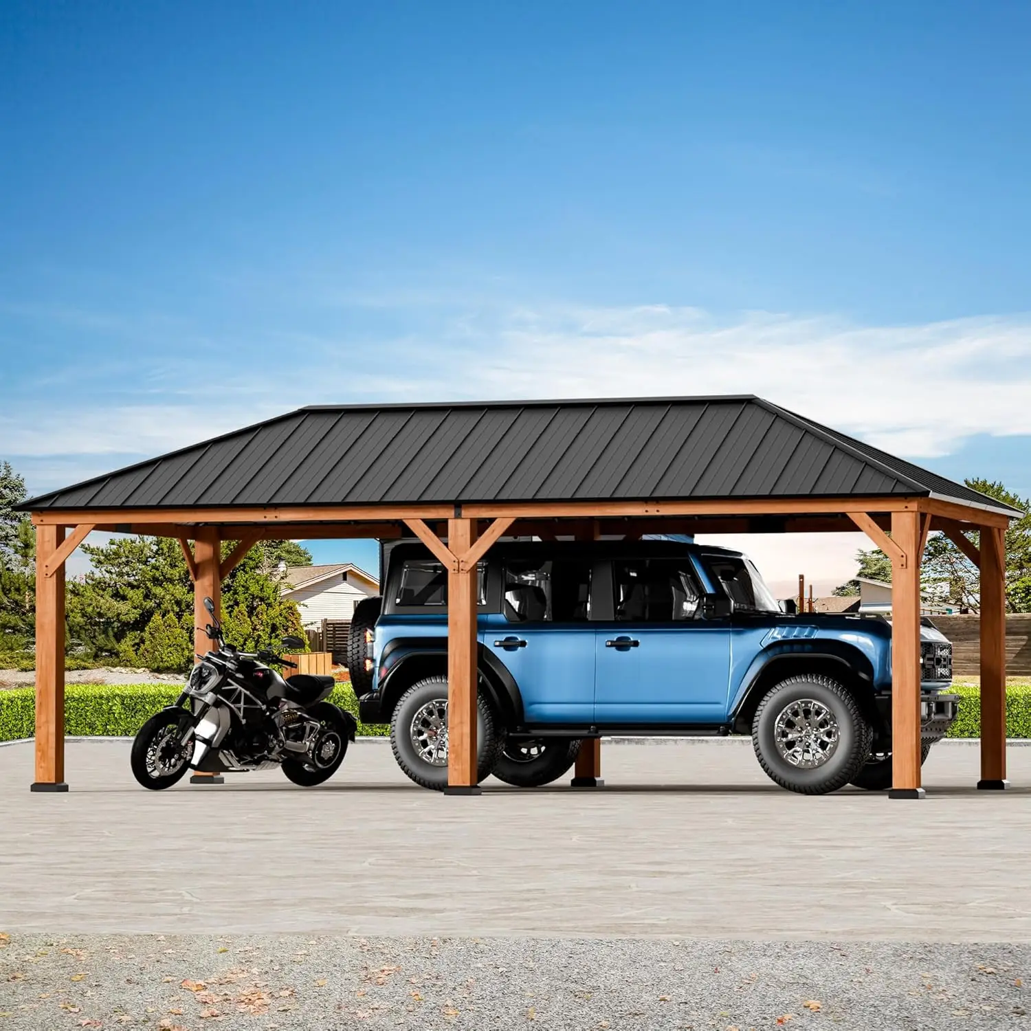 

Современная беседка из дерева Modern Shade Tranquil Grove 12' x 24', стационарная беседка-гриль с жесткой крышей из оцинкованной стали, каркас из кедра