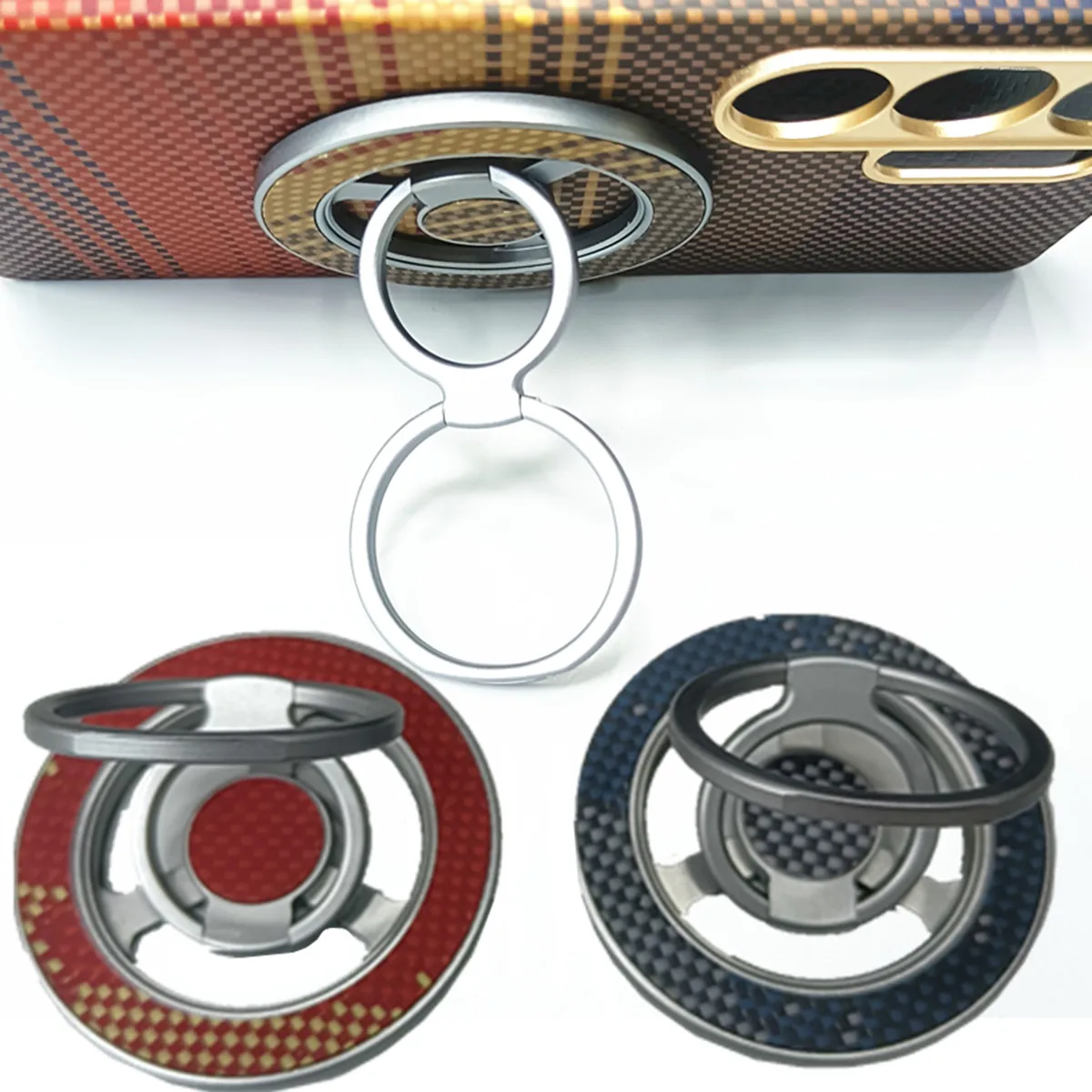 

Genuine Aramid Carbon Fiber 360 Rotating Alloy Double Folding Ring Holder Magnetic Bracket For Apple iPhone Magsafe Accessories