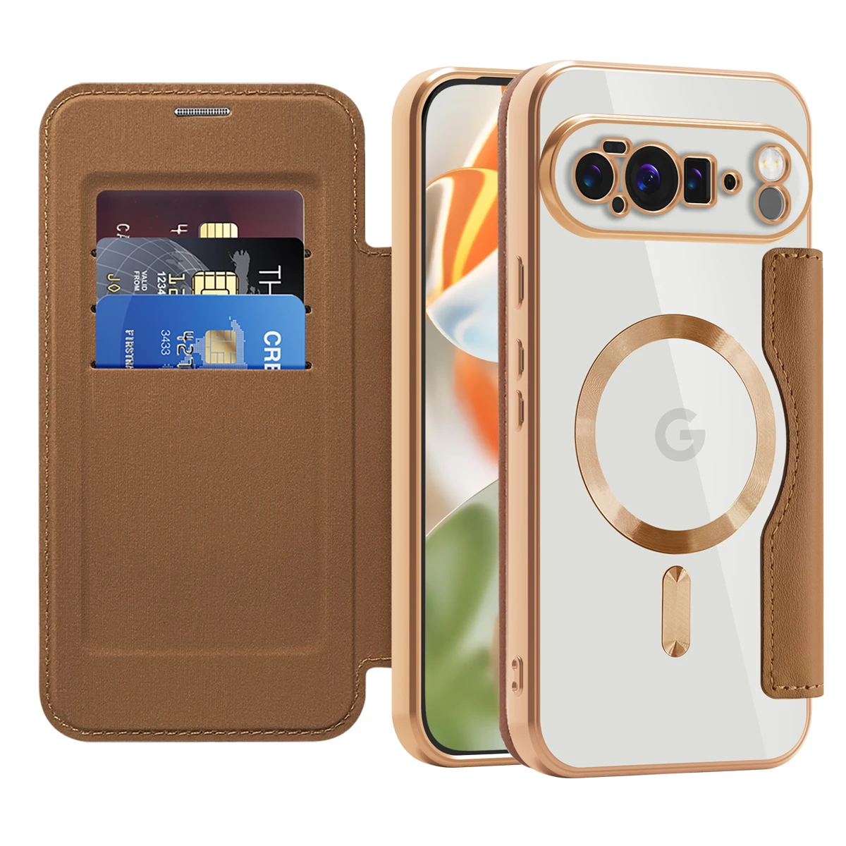 Luxury TPU Flip Card Holder Leather Phone Case for Google Pixel 10 Pro 9 Pro XL 8A 7A for MagSafe Magnetic Wireless Charge Cover