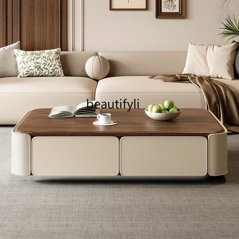 

ss8350 Modern simple rectangular saddle leather coffee table, TV cabinet, solid wood guest coffee table, ancient style
