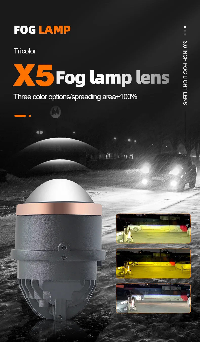 

Fog LED Light Tricolor 3 Inch 4300K 3000K 6000K Bi LED Fog Lights Universal Fog Lenses Car Projector Lens Driving Lamps Retrofit