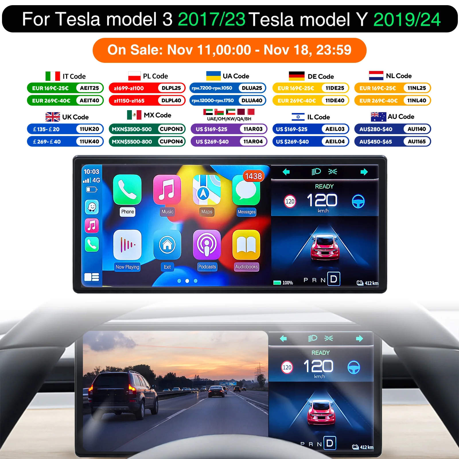 Przedni wyświetlacz Model Y Prędkościomierz Carplay Head Up High Dashboard Driver Screen Camera HUD dla Tesla Model 3 Instrument Cluster