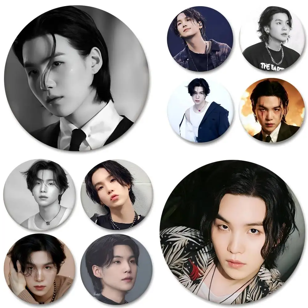 Korean K-POP Singers Suga Round Badge Creative Brooch Clothing Backpack Accessories Lapel Pin