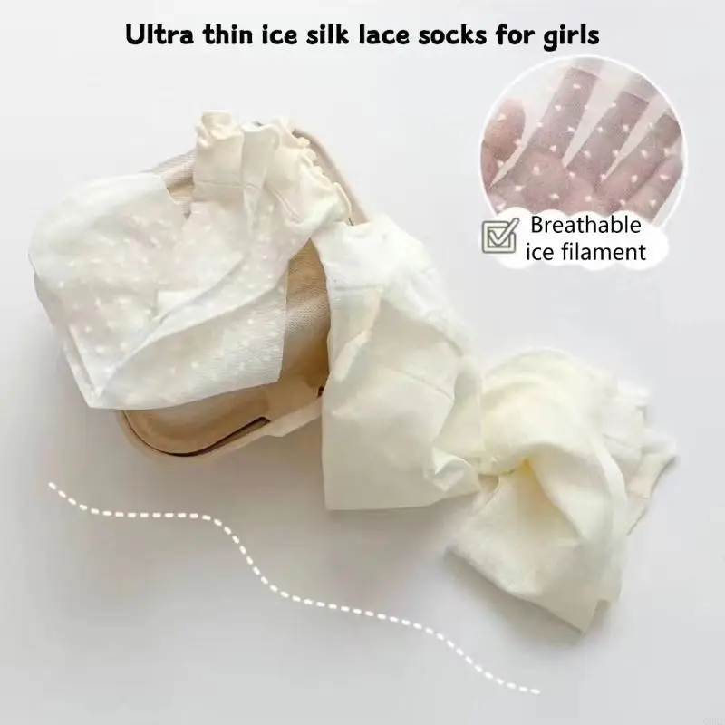 CORB 3Pairs Lace Trim Socks Kids 2-12Y Fashion Hosiery Soft Stretchy Ice Silk Socks
