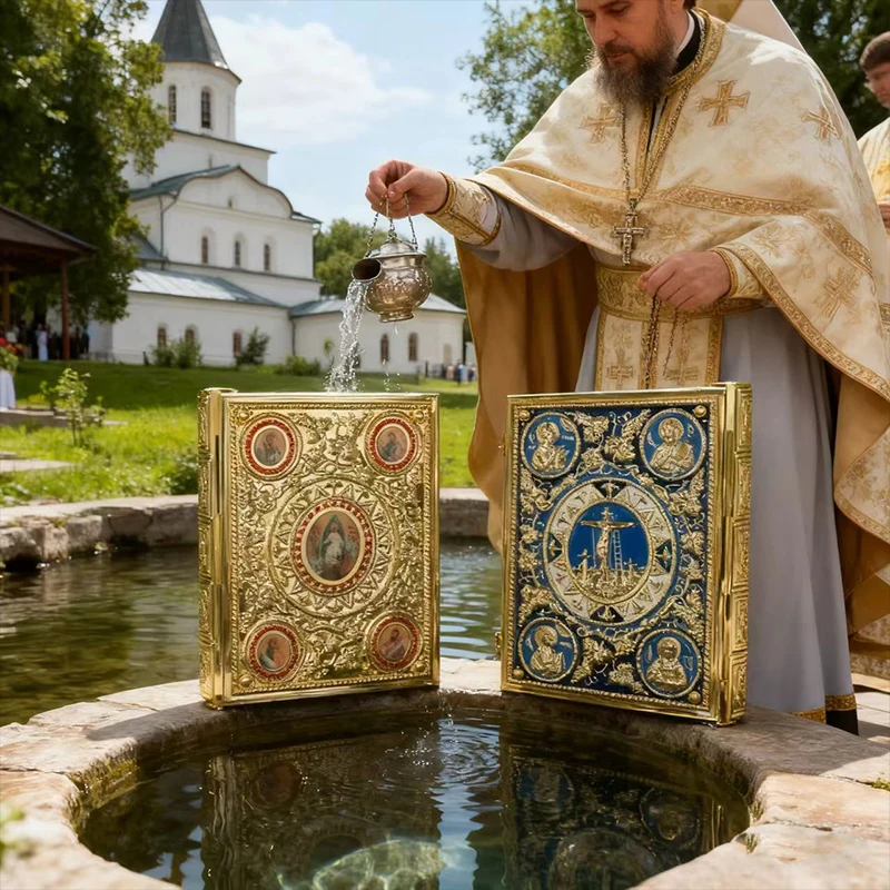 Neu2026 Orthodoxe Gottesdienst-Ikonoklase Gold Blaue Emaille Handwerkskunst Ritual-Ornament für Kirchen Stabil und Dick Nicht leicht zu verformen Geschenk – Detail 9