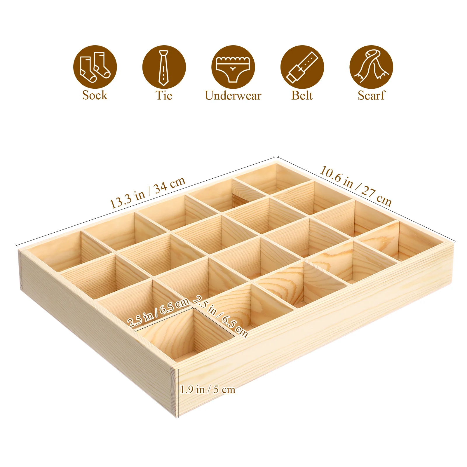 กล่องเก็บของในลิ้นชักไม้ 20 ช่อง สำหรับจัดระเบียบถุงเท้า บรา กางเกงเลกกิ้ง กางเกงใน สามารถวางซ้อนกันได้