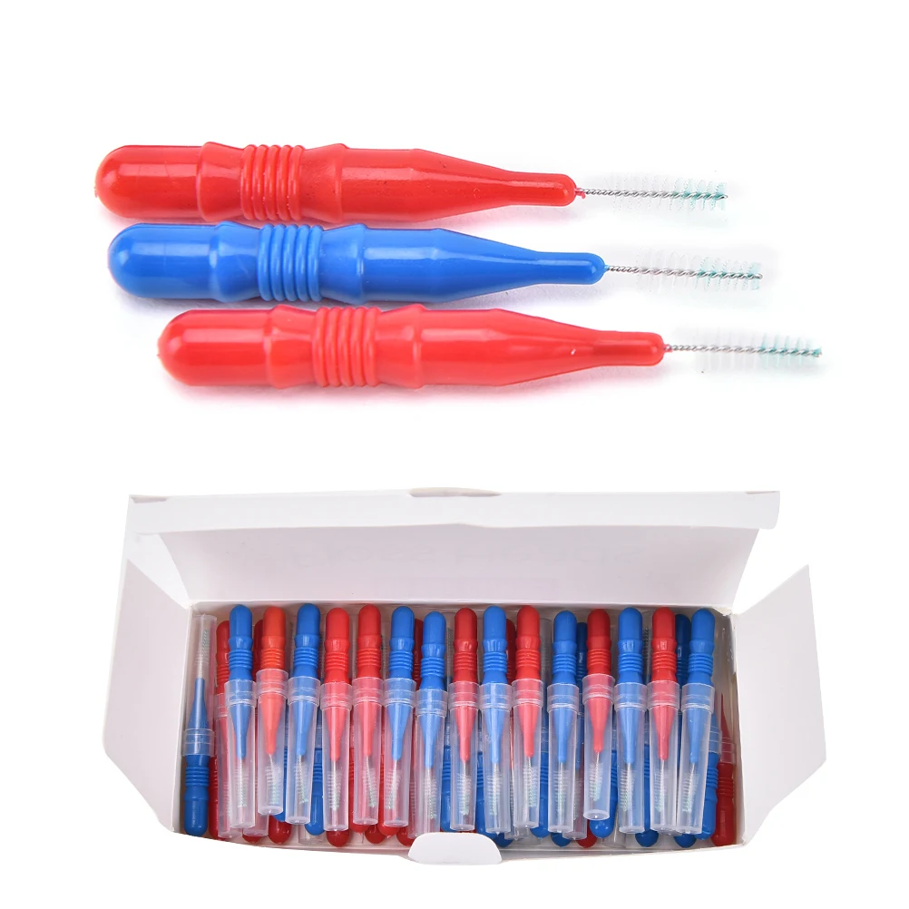 50Pcs Two-color brush head Dental Floss Plastic Interdental Dental Brush Toothpick Clean Tooth Floss Head Hygiene