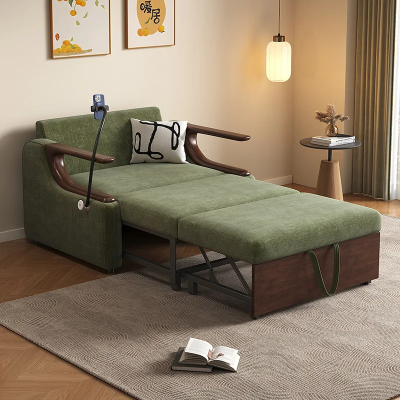 Multifunctional sofa bed Guochao medieval solid wood single seat lunch break folding bed hospital VIP ward escort