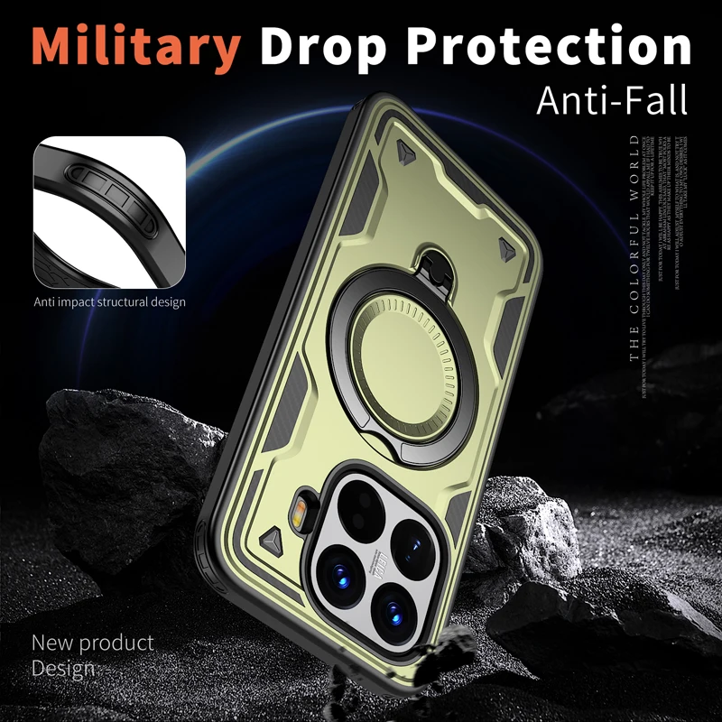 Für Xiaomi 15T Pro 15T Hülle Militär sturzsicher Hart PC + TPU 360 °   Verstellbare Ring-Rückständer-Abdeckung für Xiaomi Mi 15T