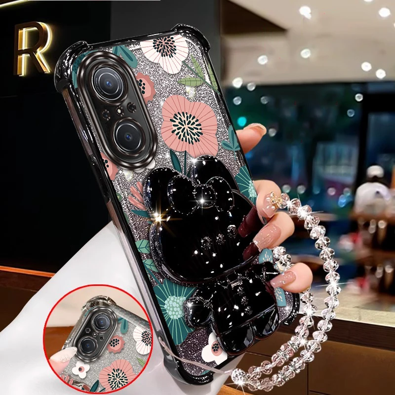 

50SE Розовые цветы Покрытие Браслет Держатель Чехол Для Honor 50GT X50i X60Pro 50SE X50 X60i X40 V40 X60 X30i Play 9T Чехол