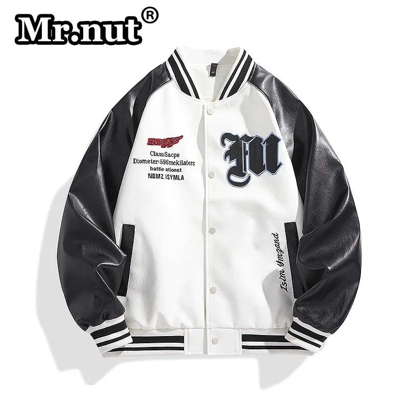 

Mr.nut PU Baseball Uniforms Man Spring Autumn Men's Leather Aviator Racing Clothing Bomber Motorcycle Biker Jacket Streetwear