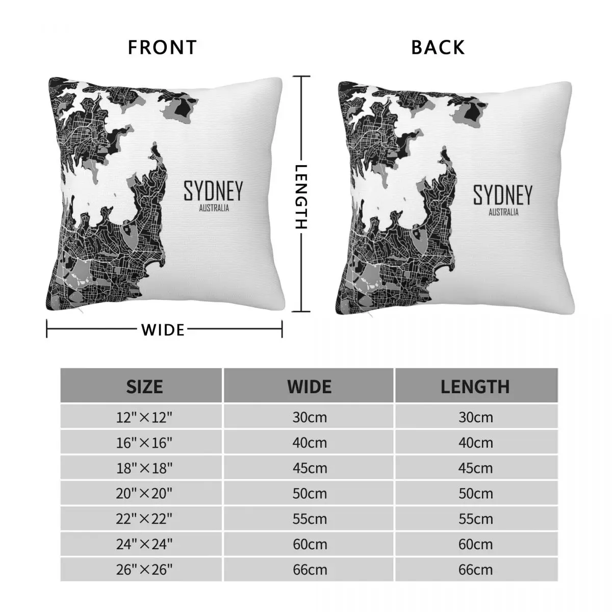 Sydney Map Australia Square Pillowcase Polyester Linen Velvet Printed Zip Decor Sofa Cushion Case Wholesale
