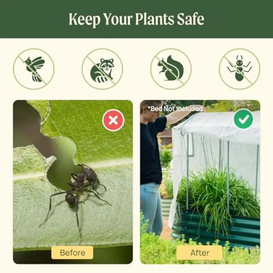 Frost Greenhouse Cover System for 3.5' x 6.5' Garden Bed: UV-resistant polyethylene, frost green, tear-resistant and waterproof