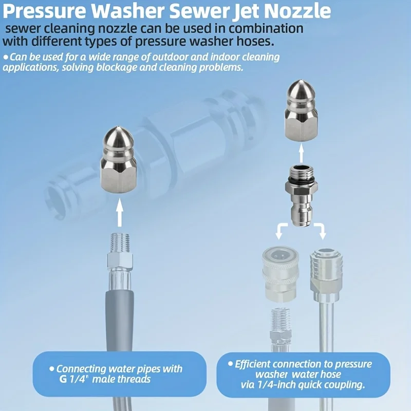 غسالة الضغط المجاري Jetter فوهة استنزاف الضغط Jetter خرطوم فوهة 1/4 "موصل سريع 5000 PSI الفولاذ المقاوم للصدأ