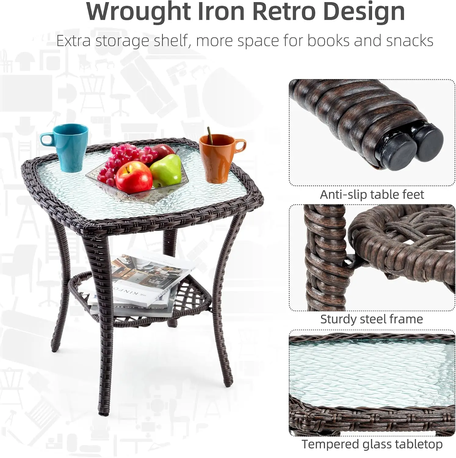3-Piece Outdoor Wicker Rocking Chair Set with Side Table 4