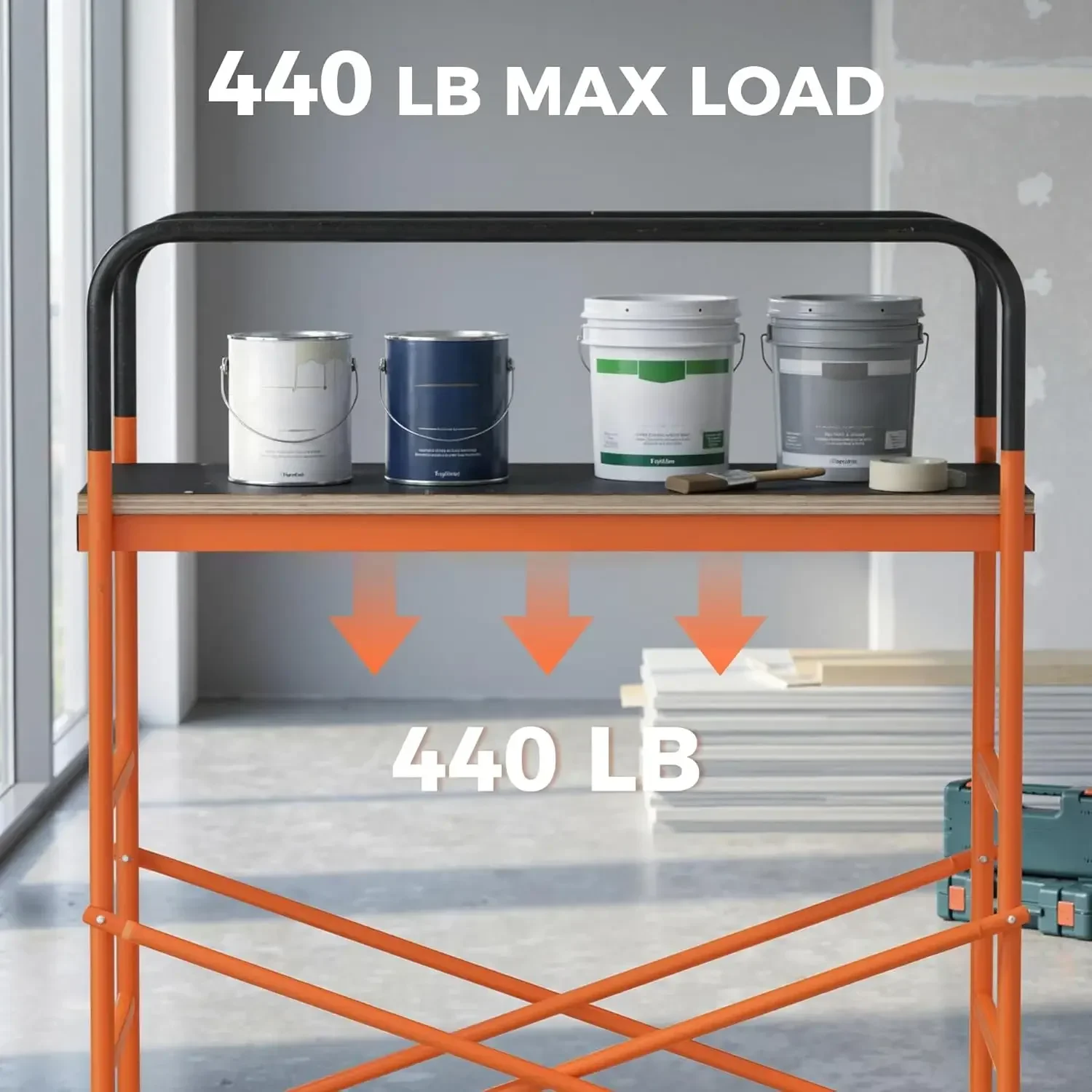 HOMCOM 4-Step Steel 4.6 x 2 x 6 ft. Scaffold 2 Wheels Free Moving for Indoor & Outdoor Decoration Anti-Skid, 440 Pound Capacity,