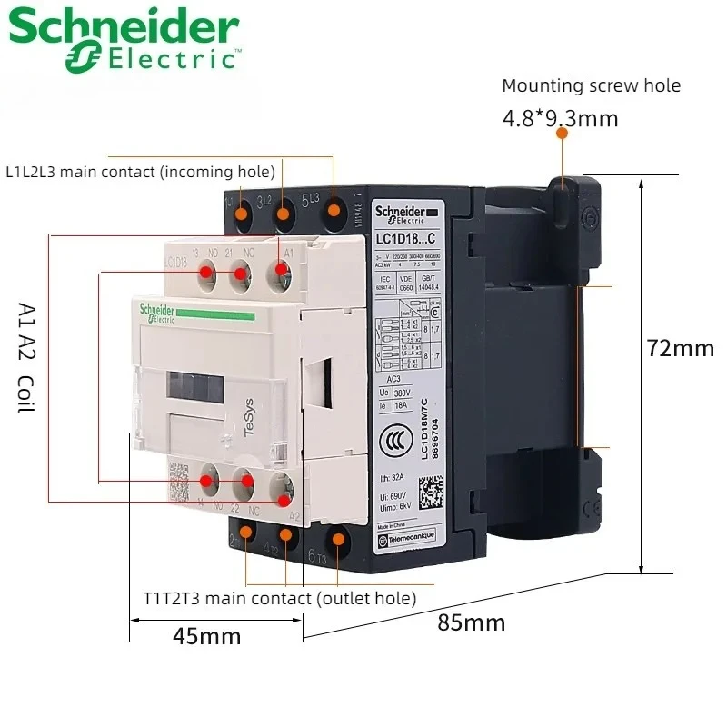 Schneider AC Contactor 220V LC1D09 LC1D12 LC1D18 LC1D25 LC1D32 LC1D38 B7C F7C M7C Q7C 24V 110V 220V 380V