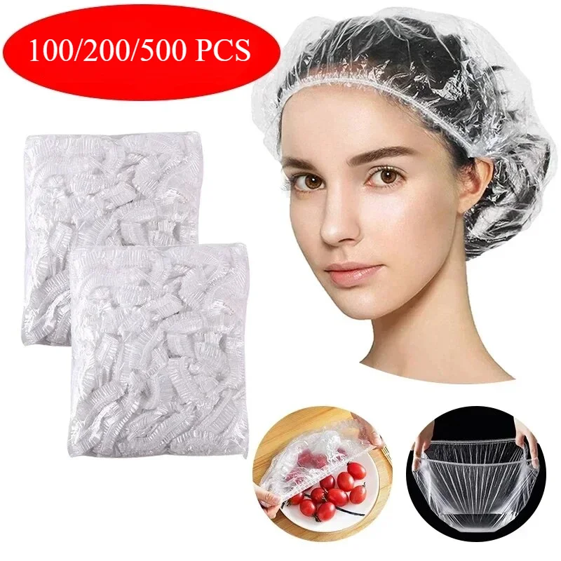 100/200/300 Pcs Disposable Shower Cap for Extension Clear Beauty Hair Hat Shower Cap Elastic Mesh Shape Waterproof Bath Hat