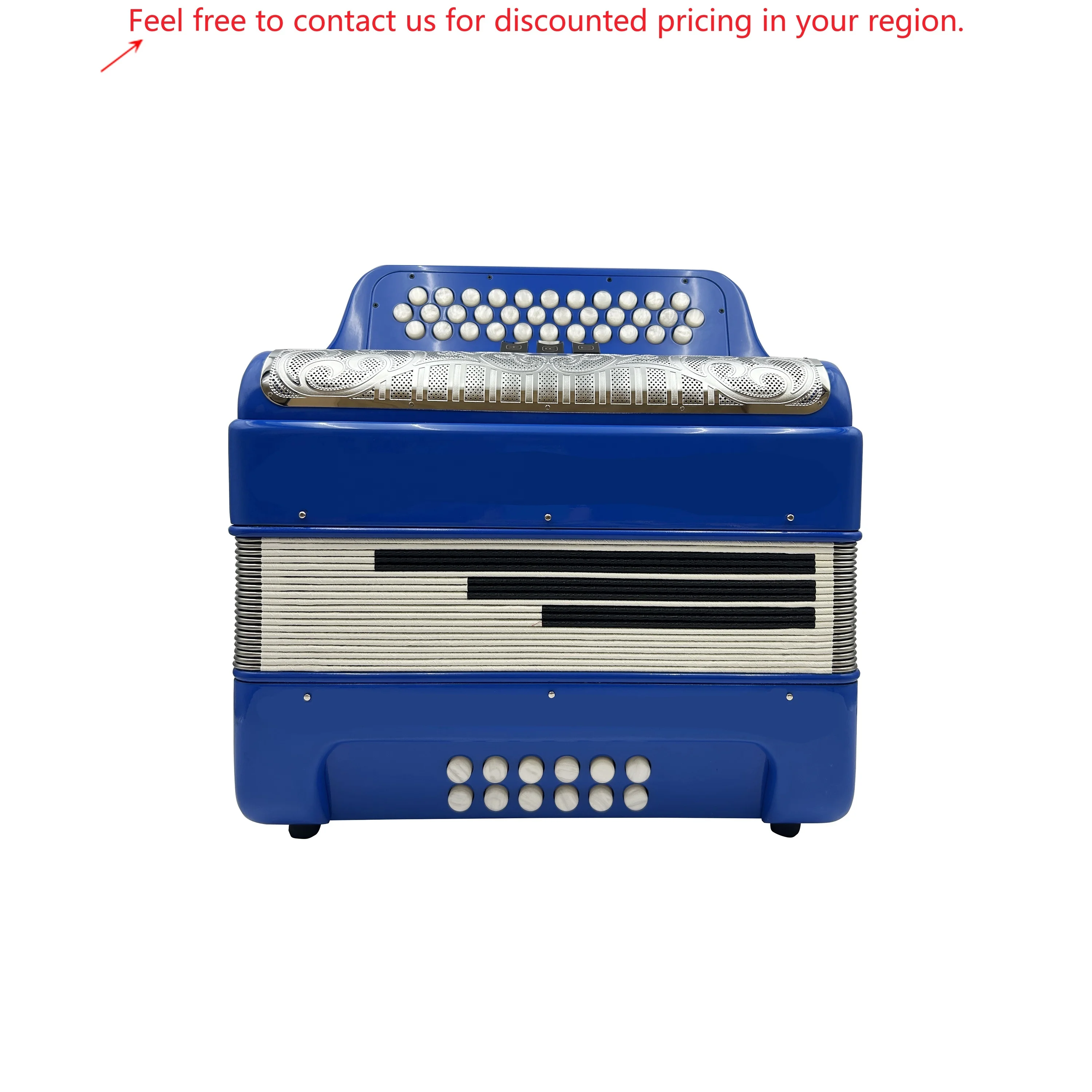 

SEASOUND OEM Diatonic Musical Accordion JB3412C 34-Button 12-Bass 3-Register Light Blue Silver Grill White Buttons Wood Acordeon