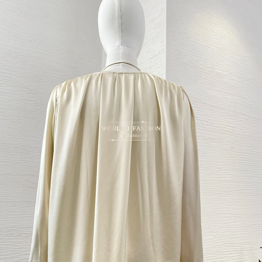 

2025 Высококачественная винтажная элегантная блузка цвета шампанского с длинным рукавом, трехмерная блузка с цветочным украшением, топы для женщин