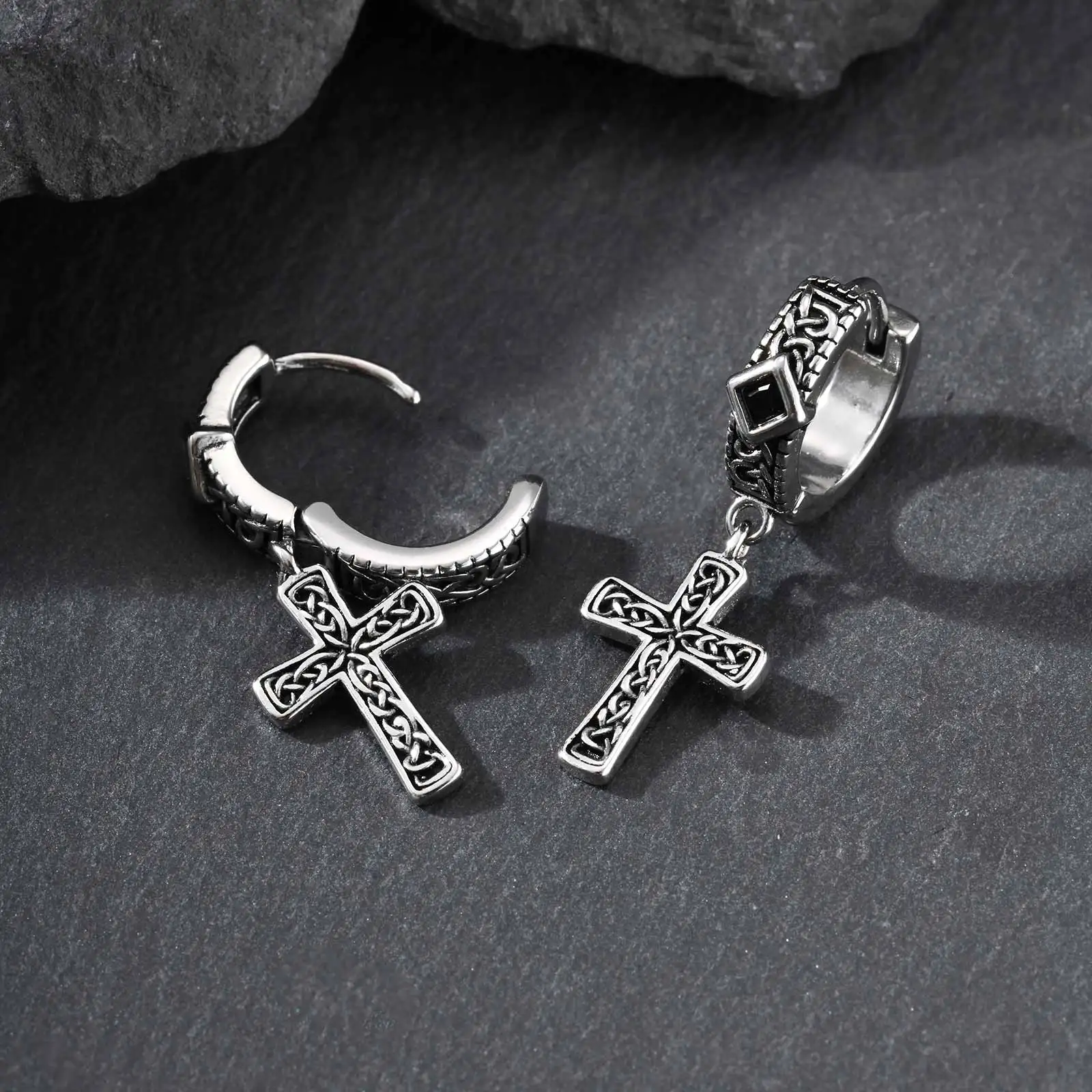 Vnox Vintage Celtic Knot Hoop Earrings Silver