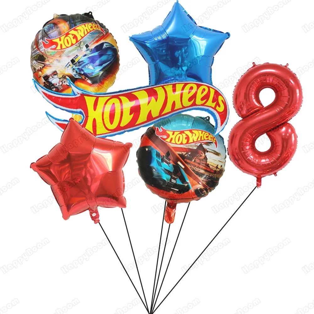 1 Set Hot Wheels Verjaardagsballonnen Verjaardagsdecoratie 32 inch Rode Cijferballonnen Set Flamme Cars Ballonnen voor Jongens Meisjes Cadeau